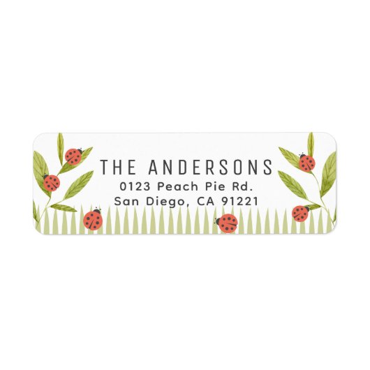 Ladybugs & Green Leaves Return Address ラベル (正面)