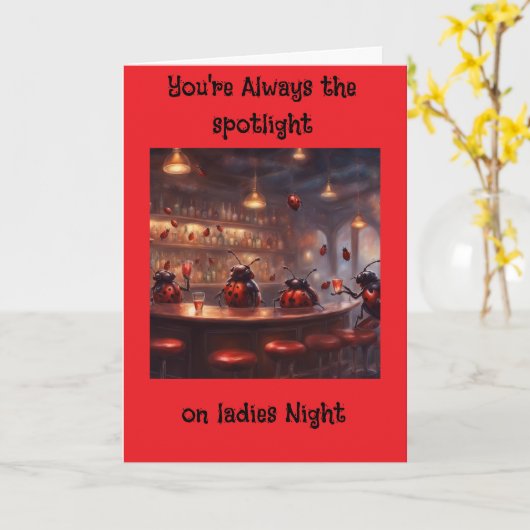 LadyBugs in a bar ladies night birthday カード (黄色い花)