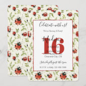 Ladybugs Leaves 16th Birthday 招待状 (正面/裏面)