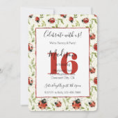 Ladybugs Leaves 16th Birthday 招待状 (正面)