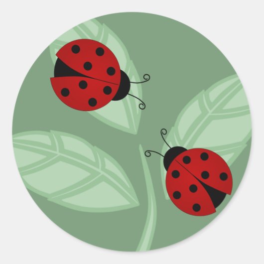 Ladybugs on 葉 Sticker ラウンドシール (正面)