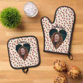  Ladybugs Pattern Custom Photo & Name on Cream 鍋つかみ&鍋敷きセット