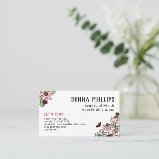 Ladybugs & PinkデイジーMom Calling Card 名刺 (スタンド正面)