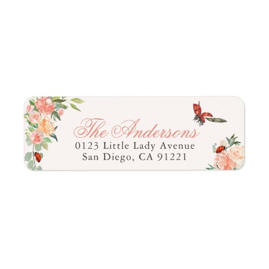 Ladybugs & Roses Return Address ラベル (正面)