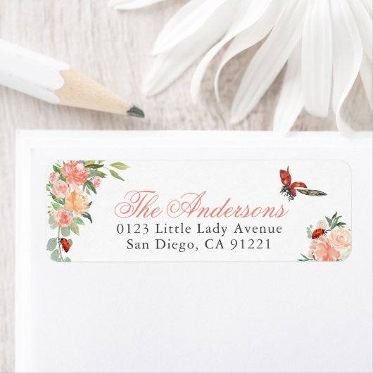 Ladybugs & Roses Return Address ラベル (インサイチュ)