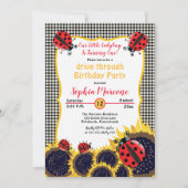 Ladybugs Sunflowers 1stドライブスルーバースデーパーティー 招待状 (正面)