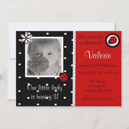 Ladybuyの女の子の写真の誕生日の招待 招待状 (正面)