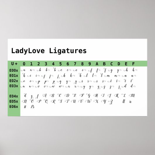 LadyLoveフォント合字グラフ ポスター (正面)