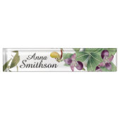 Ladysのスリッパ蘭の花は机に名札を去ります デスクネームプレート (正面)