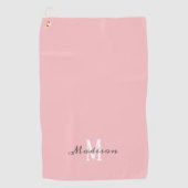 Ladys赤面Pinkスクリプトモノグラム名 ゴルフタオル (正面)
