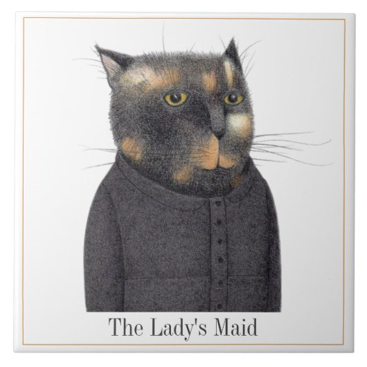LADY'S MAID CAT 6"正方形セラミックタイル+文字 タイル (正面)