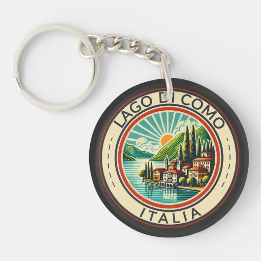 Lago di Como Italia Illustration Travel Art Badge キーホルダー (正面)