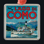 Lago Di Como Vintage旅行ポスター メタルオーナメント<br><div class="desc">このヴィンテージ旅行広告ポスターはLago Di Como、イタリアのためです。  それは側面の一流のComoの蒸気のボートを示します。  間隔でイタリアの山はあります。</div>