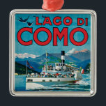 Lago Di Como Vintage旅行ポスター メタルオーナメント<br><div class="desc">このヴィンテージ旅行広告ポスターはLago Di Como、イタリアのためです。  それは側面の一流のComoの蒸気のボートを示します。  間隔でイタリアの山はあります。</div>