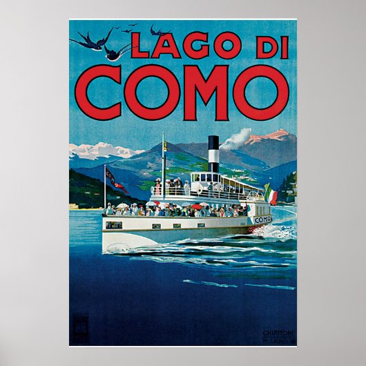 Lago Di Como Vintage Travel Poster ポスター (正面)