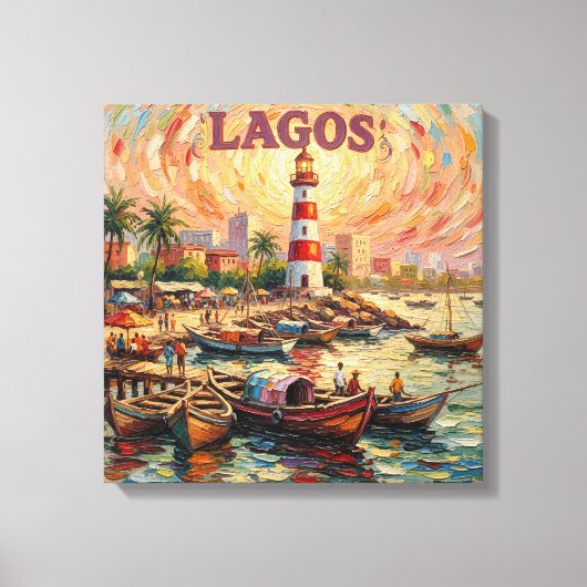Lagos Nigeria Lighthouse Harbor Stretched Canvas キャンバスプリント (正面)