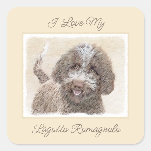 Lagotto Romagnolo Painting - Cute Original Dog Art スクエアシール (正面)