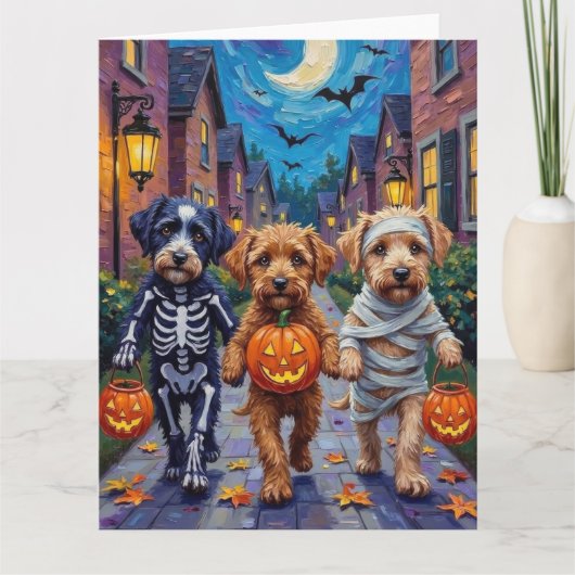 Lagotto Romagnolo Trick-or-Treating Halloween カード (正面)