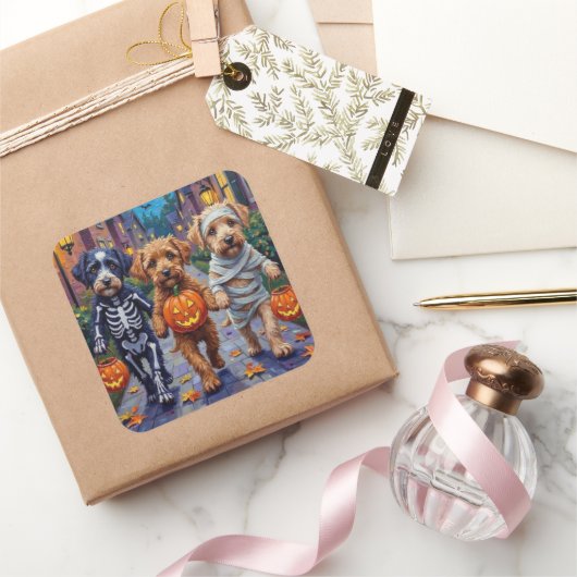 Lagotto Romagnolo Trick-or-Treating Halloween  スクエアシール (ギフト)