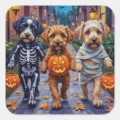 Lagotto Romagnolo Trick-or-Treating Halloween  スクエアシール (正面)