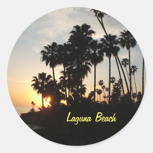 Lagunaサンセットステッカーでヤシの木 ラウンドシール (正面)