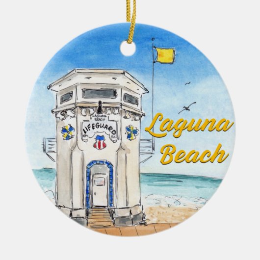 Laguna Beach Lifeguard Tower Ornament セラミックオーナメント (正面)