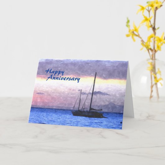 、Lahainaマウイ日没で航海しますの記念日 カード (黄色い花)