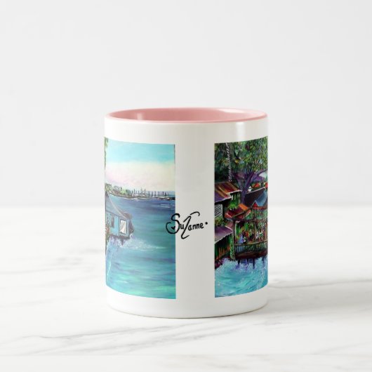 Lahaina Maui~の魚の会社の絵画 ツートーンマグカップ (中央)