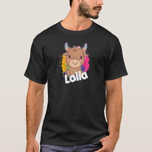LAILAかわいい女の子の名前かわいい小さな牛 Tシャツ (正面)