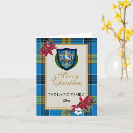 Laing Scottish Clan Tartan & Crest カード (黄色い花)