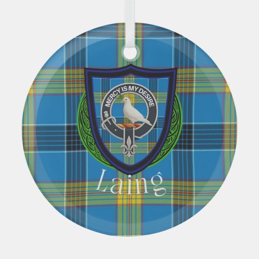 Laing Scottish Clan Tartan & Crest ガラスオーナメント (正面)