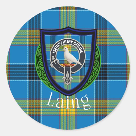 Laing Scottish Clan Tartan & Crest ラウンドシール (正面)