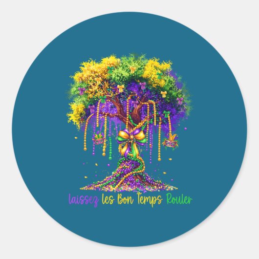 Laissez Les Bon Temps Rouler Mardi Gras Tree 2026 ラウンドシール (正面)