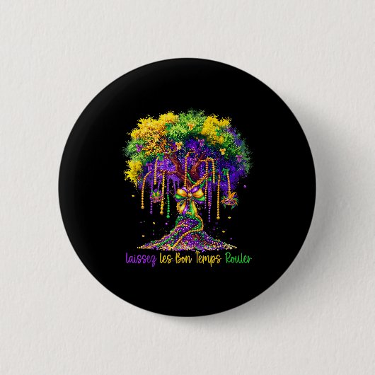Laissez Les Bon Temps Rouler Mardi Gras Tree 2026  缶バッジ (正面)