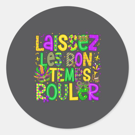 Laissez Les Bon Temps Rouler Matching Mardi Gras P ラウンドシール (正面)