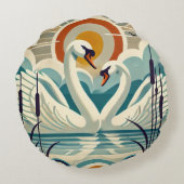 Lake Balaton  with swans  - retro style     ラウンドクッション (裏面)