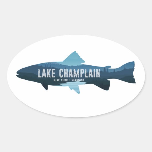 Lake Champlain New York Vermont Fish 楕円形シール (正面)
