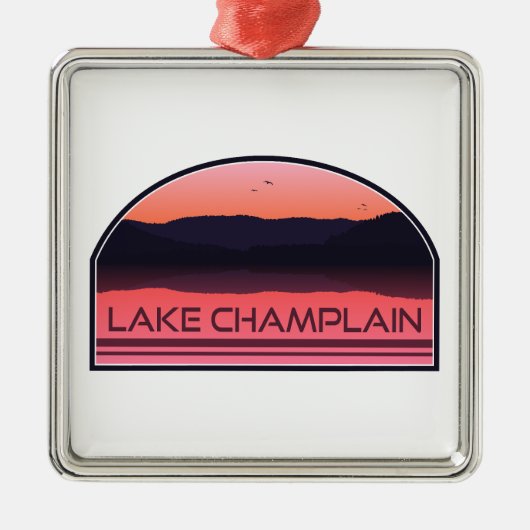 Lake Champlain New York Vermont Red Sunrise メタルオーナメント (正面)