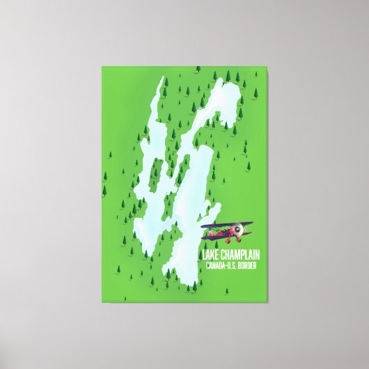 Lake Champlain USAカナダの地図ポスター キャンバスプリント (正面)