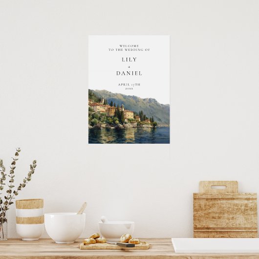 Lake Como Italian Wedding Welcome Sign ポスター (キッチン)