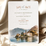 Lake Como Italy Save The Date Destination 招待状<br><div class="desc">This stunning wedding save-the-date card features a beautiful watercolor illustration of the iconic Lake Como in Italy. The tranquil blues and greens of the lake are complemented by elegant, flowing typography that announces the wedding date and other important details right on the front of the card. Perfect for couples planning...</div>