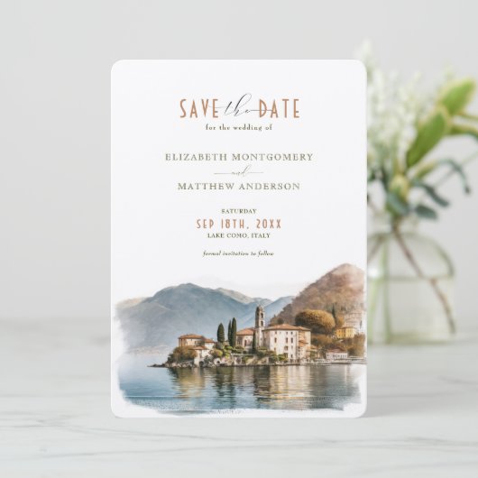Lake Como Italy Save The Date Destination 招待状 (スタンド正面)