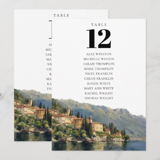 Lake Como Italy Table Number Seating Chart 招待状 (正面/裏面)