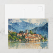 Lake Como Italy - Watercolor Splash Painting ポストカード (正面/裏面)