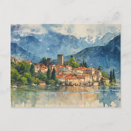 Lake Como Italy - Watercolor Splash Painting ポストカード (正面)
