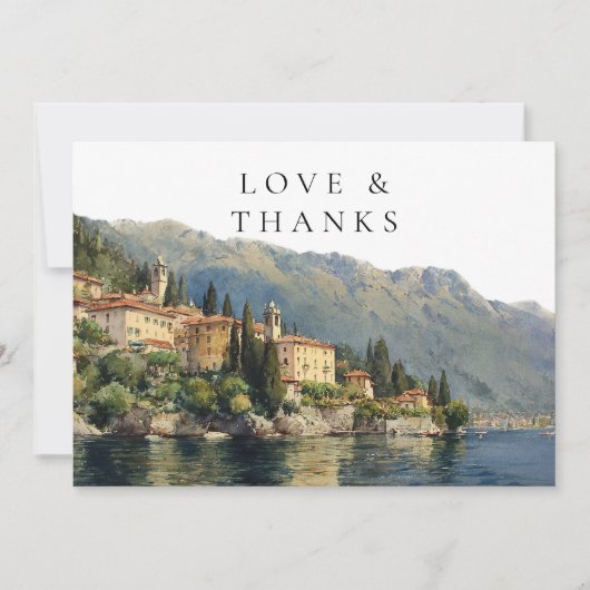 Lake Como Italy Watercolor Wedding Photo サンキューカード (正面)
