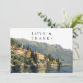 Lake Como Italy Watercolor Wedding Photo サンキューカード (スタンド正面)