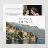 Lake Como Italy Watercolor Wedding Photo サンキューカード (正面/裏面)