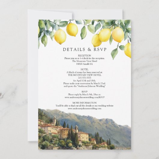 Lake Como Lemons Italian All In One Wedding 招待状 (裏面)
