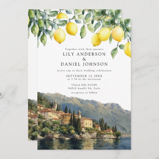 Lake Como Lemons Italian All In One Wedding 招待状 (正面/裏面)